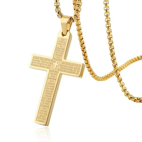 Titanium Steel Jewelry Necklace, Cross, plated, for man cm 