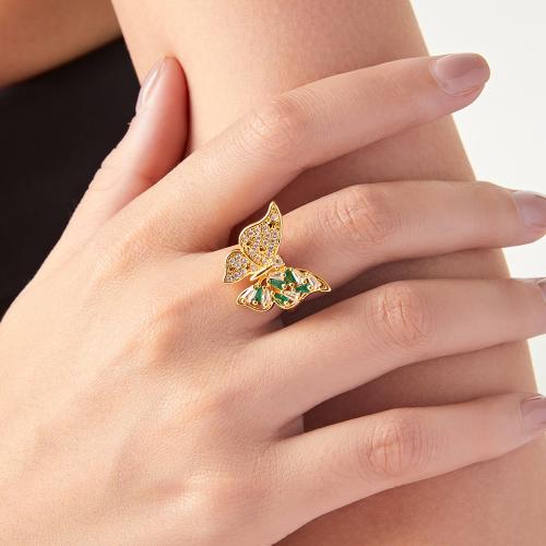 Zircon pavent l'anneau en laiton de doigt, Placage de couleur d'or, bijoux de mode & pavé de micro zircon, doré, Vendu par PC
