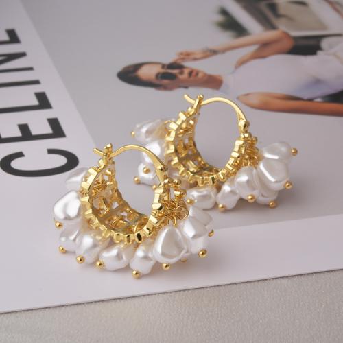 Messing Tropfen Ohrring, mit Kunststoff Perlen, plattiert, Modeschmuck, keine, 36x33mm, verkauft von Paar