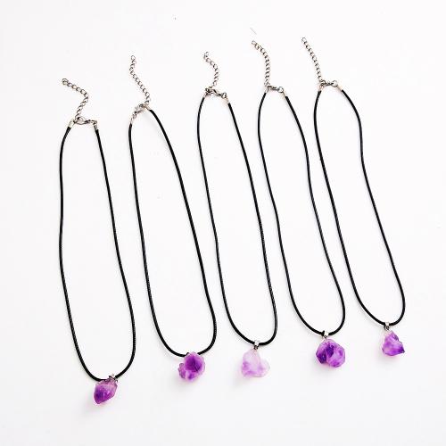 Quartz Necklace, Amethyst, with Wax Cord, with 4cn extender chain, plated, 5 pieces & fashion jewelry & for woman cm 