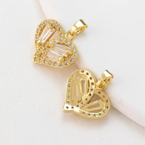 Cubic Zirconia Micro Pave Brass Pendant, Heart, plated, DIY & micro pave cubic zirconia, golden 