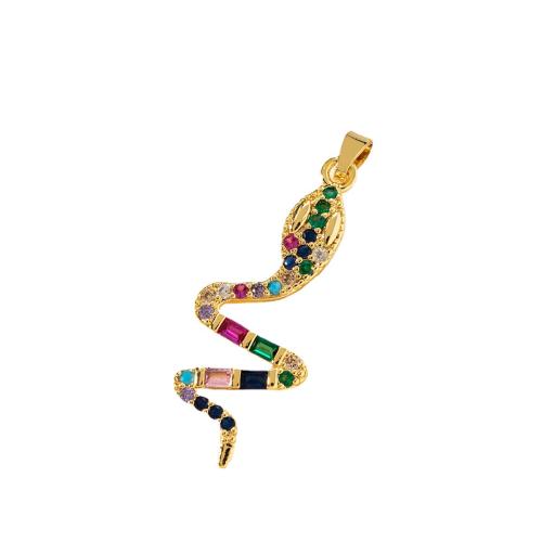 Cubic Zirconia Micro Pave Brass Pendant, Snake, plated, DIY & micro pave cubic zirconia, golden 