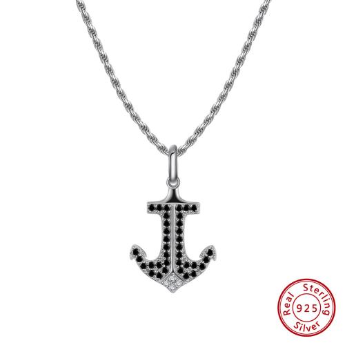 Cubic Zirconia Micro Pave Sterling Silver Necklace, 925 Sterling Silver, with leather cord  & micro pave cubic zirconia 