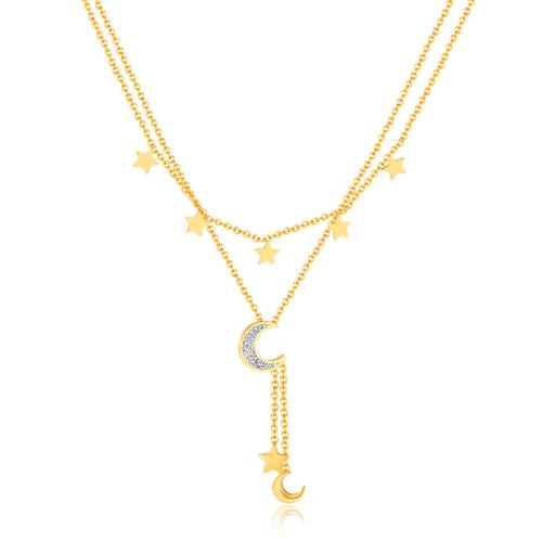 Collier de bijoux de titane, Acier titane, avec 6CM chaînes de rallonge, Placage, pavé de micro zircon & pour femme, doré Environ 39.5 cm, Vendu par PC