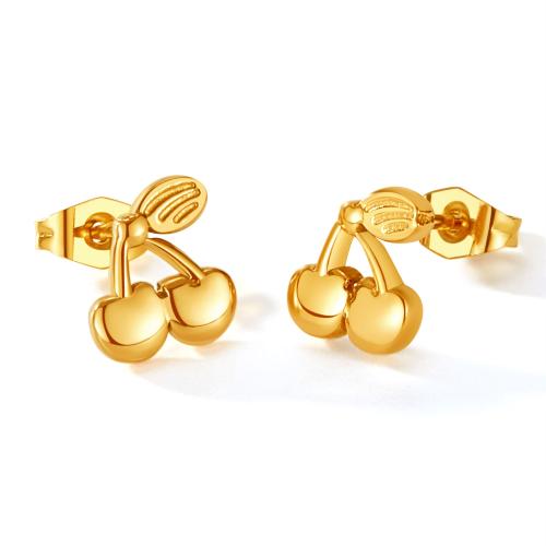 Titan Stahl Ohrringe, Titanstahl, Kirsche, plattiert, für Frau, goldfarben, 8x7.4mm, verkauft von Paar
