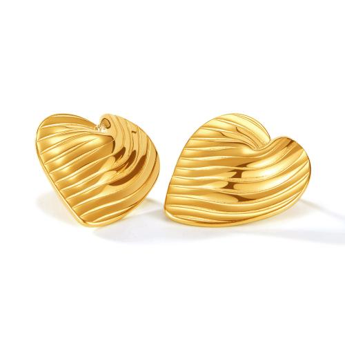 Titan Stahl Ohrringe, Titanstahl, Herz, plattiert, für Frau, goldfarben, 27x30mm, verkauft von Paar