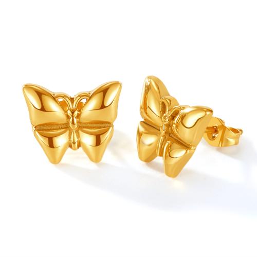Titan Stahl Ohrringe, Titanstahl, Schmetterling, plattiert, für Frau, goldfarben, 10x12mm, verkauft von Paar