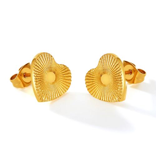 Titan Stahl Ohrringe, Titanstahl, Herz, plattiert, für Frau, goldfarben, 12x11mm, verkauft von Paar