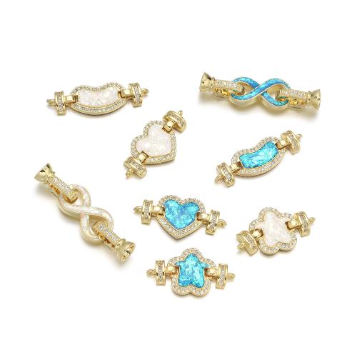 Brass Clasp Findings, with Opal, plated, DIY & micro pave cubic zirconia 