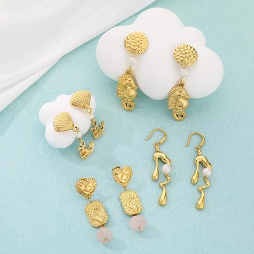 Edelstahl Tropfen Ohrring, 304 Edelstahl, mit Türkis & Kunststoff Perlen, Vakuum-Ionen-Beschichtung, verschiedene Stile für Wahl & für Frau, keine, verkauft von Paar[