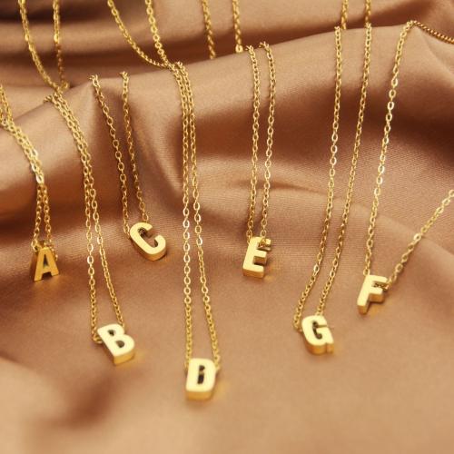 Titanium Steel Necklace, Alphabet Letter, gold color plated, oval chain & for woman Approx 17.7 Inch 