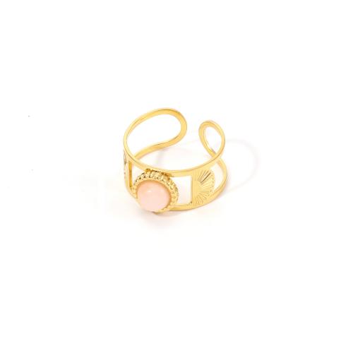 Нержавеющая сталь 304 Манжеты палец кольцо, с Полудрагоценный камень, Геометрический узор, плакирован золотом, Женский & отверстие, Много цветов для выбора, размер:9, продается PC