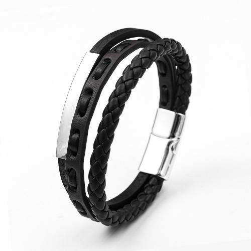 bracelet de cordon en PU , alliage de zinc, avec cordon en cuir, bijoux de mode & pour homme, plus de couleurs à choisir Environ 21 cm, Vendu par PC
