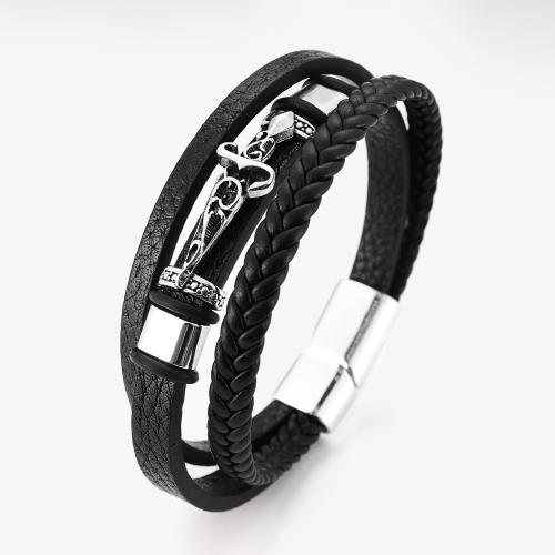 PU Leather Cord Bracelets, Zinc Alloy, with leather cord, fashion jewelry & for man Approx 21 cm 