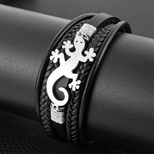 PU Leather Cord Bracelets, Zinc Alloy, with PU Leather & 304 Stainless Steel, fashion jewelry & for man Approx 22 cm 