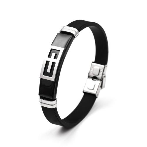 Силиконовые браслеты из нержавеющей стали, титан, с Силикон, ювелирные изделия моды & Мужская, черный, длина:Приблизительно 21 см, продается PC