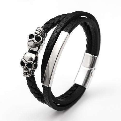 PU Leather Cord Bracelets, Zinc Alloy, with leather cord, fashion jewelry & for man Approx 23 cm 