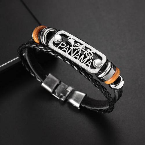 bracelet de cordon en PU , alliage de zinc, avec cuir PU, bijoux de mode & pour homme Environ 21 cm, Vendu par PC
