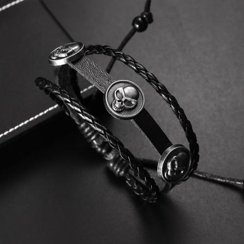 bracelet de cordon en PU , alliage de zinc, avec cuir PU, bijoux de mode & pour homme, noire Environ 17 cm, Vendu par PC