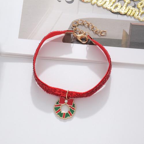 Zinc Alloy Christmas Bracelet, with PU Leather, with 5cm extender chain, Christmas Design & fashion jewelry & for woman & enamel Approx 18.2 cm 