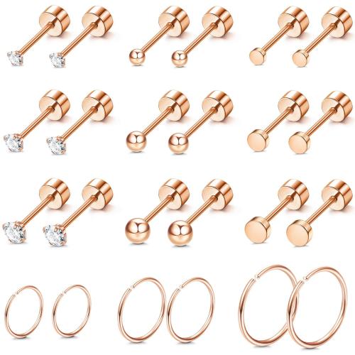 Stainless Steel Rhinestone Stud Earring, 316L Stainless Steel, fashion jewelry & Unisex & with rhinestone, rose gold color 