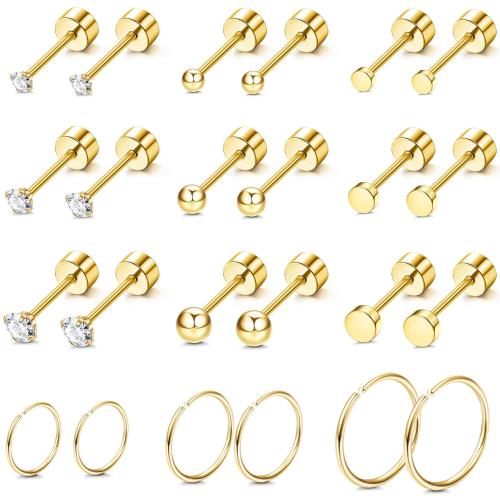 Stainless Steel Rhinestone Stud Earring, 316L Stainless Steel, fashion jewelry & Unisex & with rhinestone, golden 