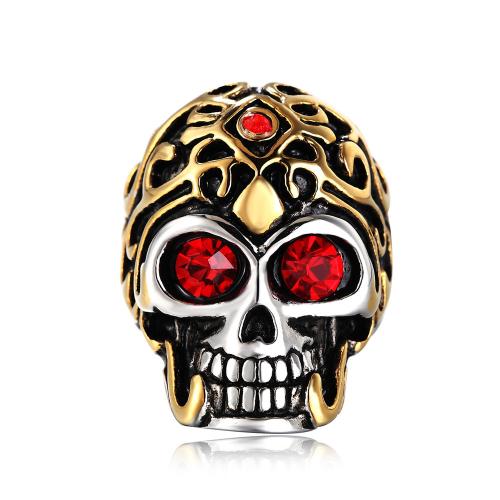Rhinestone Stainless Steel Finger Ring, 304 Stainless Steel, Skull, Vacuum Ion Plating, fashion jewelry & for man & with rhinestone 