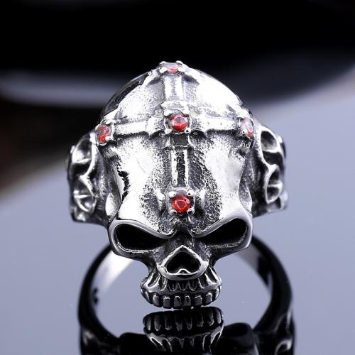 Stainless Steel Finger Ring, 304 Stainless Steel, Skull, Vacuum Ion Plating, fashion jewelry & for man 