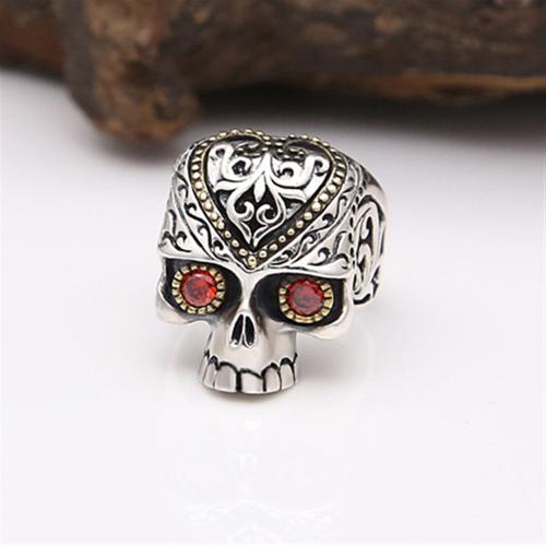Rhinestone Zinc Alloy Finger Ring, Skull, plated, fashion jewelry & for man & with rhinestone, mixed colors 