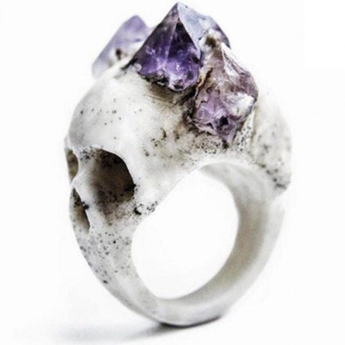 Gemstone Zinc Alloy Finger Ring, with Gemstone, Skull, silver color plated, fashion jewelry & for man 