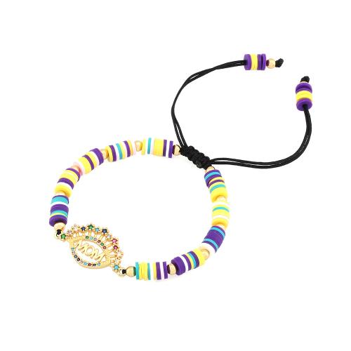 argile de polymère bracelet, avec Cordon de noeud & laiton, Placage de couleur d'or, Réglable & bijoux de mode & pavé de micro zircon & pour femme, plus de couleurs à choisir Environ 16-22 cm, Vendu par PC