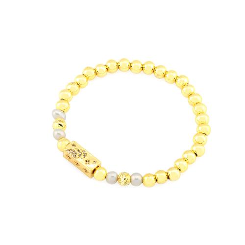 bracelet en laiton de perle d'eau douce cultivée, avec perle d'eau douce cultivée, Placage de couleur d'or, bijoux de mode & pavé de micro zircon & pour femme Environ 16-17 cm, Vendu par PC