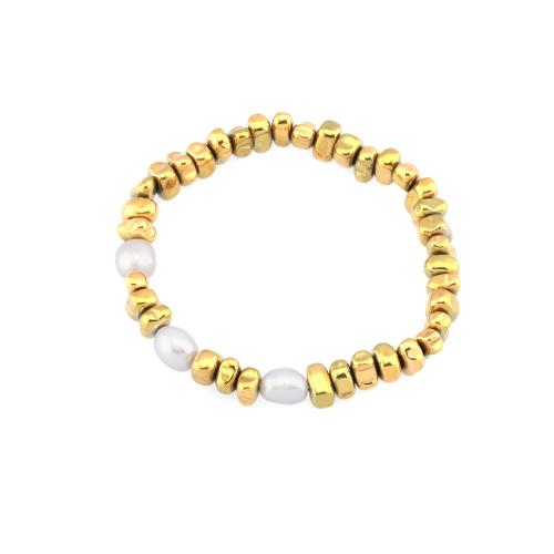 Edelstein Perlen Armbänder, Hämatit, mit Natürliche kultivierte Süßwasserperlen, goldfarben plattiert, Modeschmuck & für Frau, keine, Länge:ca. 16-17 cm, verkauft von PC