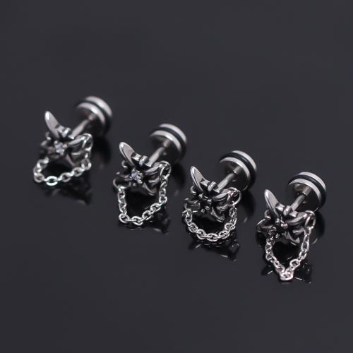 Stainless Steel Rhinestone Stud Earring, 304 Stainless Steel, silver color plated, for man & with rhinestone 