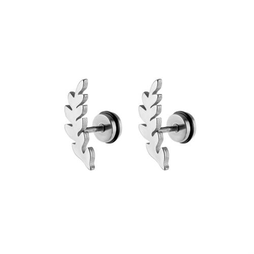 Stainless Steel Stud Earring, 316 Stainless Steel, Leaf, plated, for man 