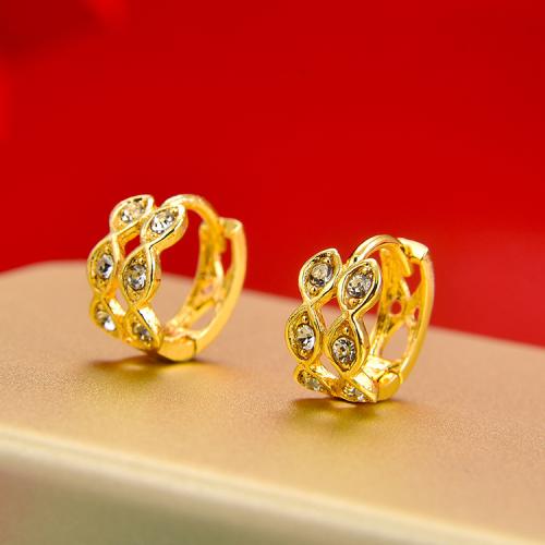 Rhinestone Brass Stud Earring, gold color plated, for woman & with rhinestone 