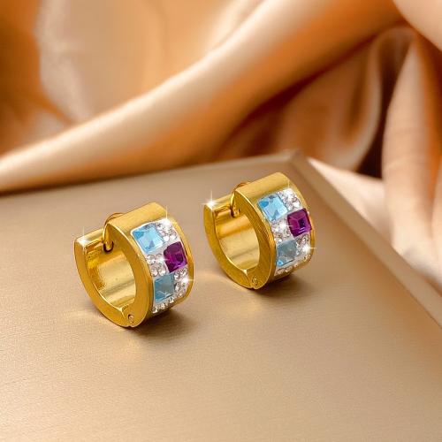 Rhinestone Brass Drop Earring, 304 Stainless Steel, gold color plated, for woman & with rhinestone, mixed colors, 10mm 