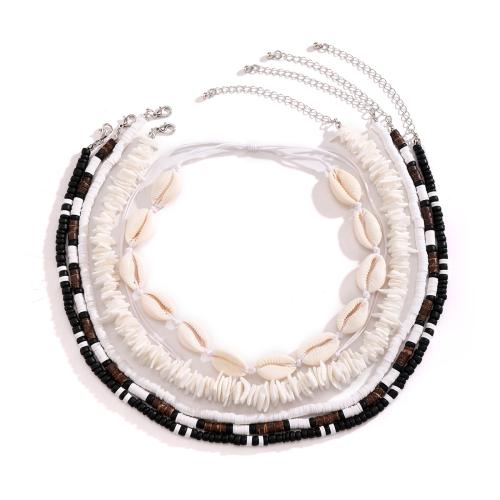 Multi слой ожерелье, Ракушка, с полимерный клей & деревянный, 5 шт. & ювелирные изделия моды, разноцветный, продается указан