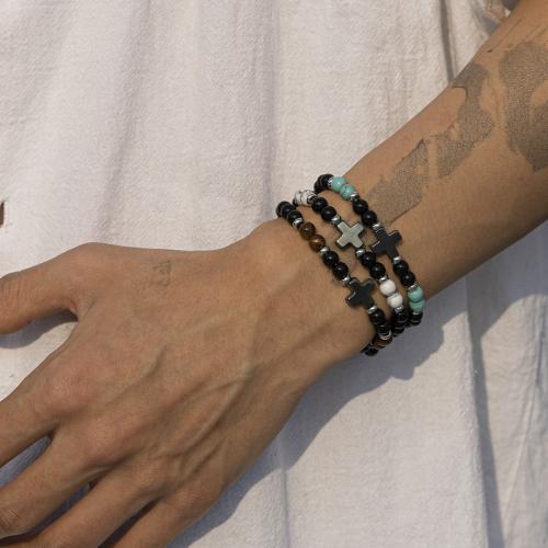 Gemstone Bracelets, Hematite, with Synthetic Turquoise & Brass, fashion jewelry cm 