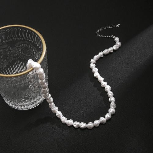 Collar de perlas de plástico, Perlas plásticas, con 7cm extender cadena, Joyería, Blanco, longitud:45 cm, Vendido por UD