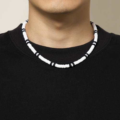 Fimo Schmuck Halskette, Polymer Ton, mit Verlängerungskettchen von 7cm, Modeschmuck, weiß und schwarz, Länge:40 cm, verkauft von PC