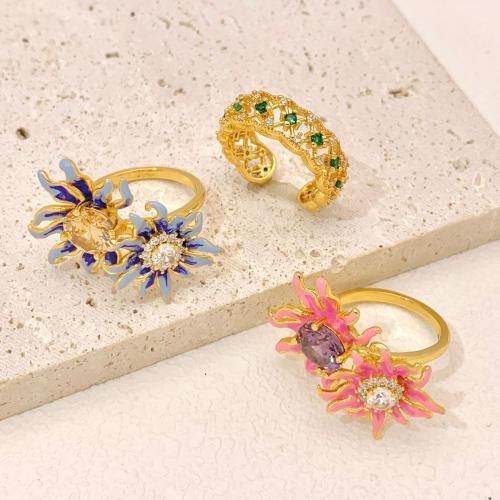 Zircon pavent l'anneau en laiton de doigt, Placage, bijoux de mode & modèles différents pour le choix & pavé de micro zircon & émail, plus de couleurs à choisir, Ring 18cm, Vendu par PC