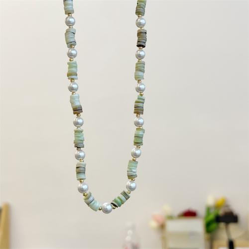 Edelstein Halsketten, Messing, mit Naturstein & Glasperlen, mit Verlängerungskettchen von 5CM, handgemacht, für Frau, grün, Länge:ca. 38 cm, verkauft von PC
