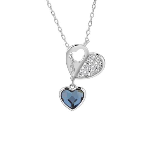 Cubic Zirconia Micro Pave Sterling Silver Necklace, 925 Sterling Silver, with Austrian Crystal & Acrylic, with 6CM extender chain, Heart, micro pave cubic zirconia & for woman, platinum color Approx 42 cm 