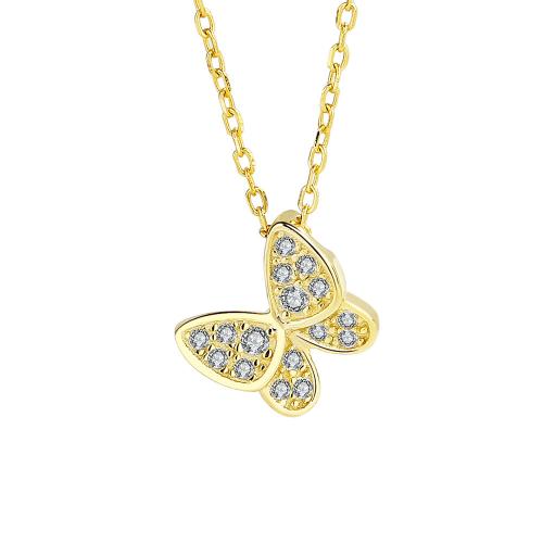Cubic Zirconia Micro Pave Sterling Silver Necklace, 925 Sterling Silver, with 6CM extender chain, Butterfly, micro pave cubic zirconia & for woman Approx 37 cm 