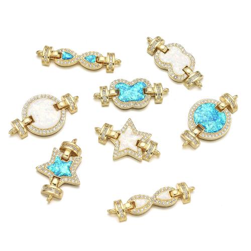 Brass Fold Over Clasp, with Opal, plated, DIY & micro pave cubic zirconia 