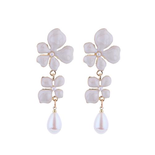 Gemstone Drop Earring, Zinc Alloy, with Gemstone & Plastic Pearl, for woman 