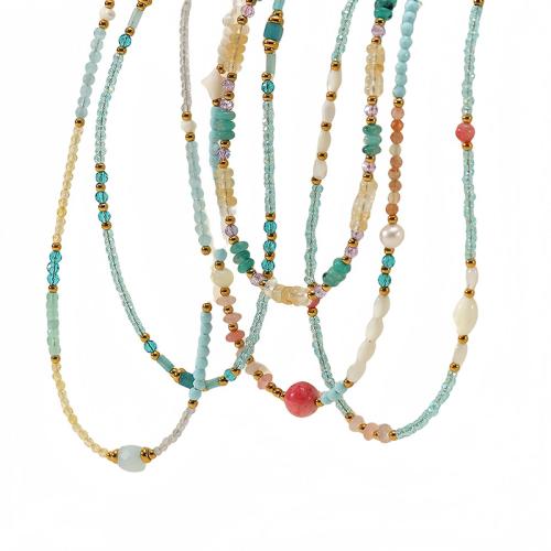 Chip Edelstein Süßwasser Perlen Halskette, 304 Edelstahl, mit Naturstein & Natürliche kultivierte Süßwasserperlen, plattiert, verschiedene Stile für Wahl & für Frau, keine, verkauft von PC[