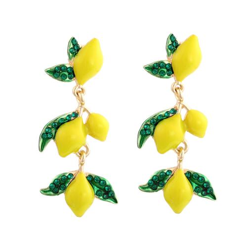Enamel Zinc Alloy Drop Earring, plated, for woman & with rhinestone, yellow 