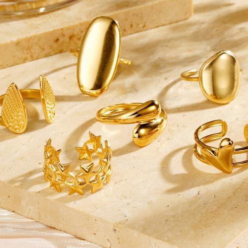 Partículas de acero Anillo de dedo Cuff, chapado en color dorado, Joyería & diferentes estilos para la opción & para mujer, tamaño:6.5-8, Vendido por UD